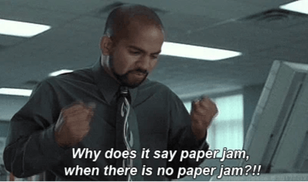 Copy machine paper jam frustration