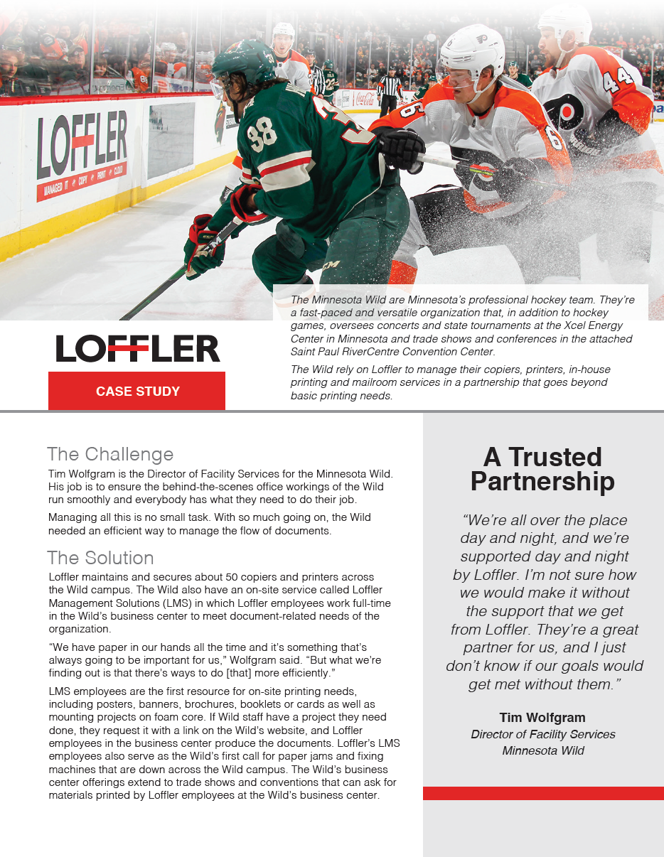 Minnesota Wild Loffler Management Solutions Case Study Image Loffler Companies
